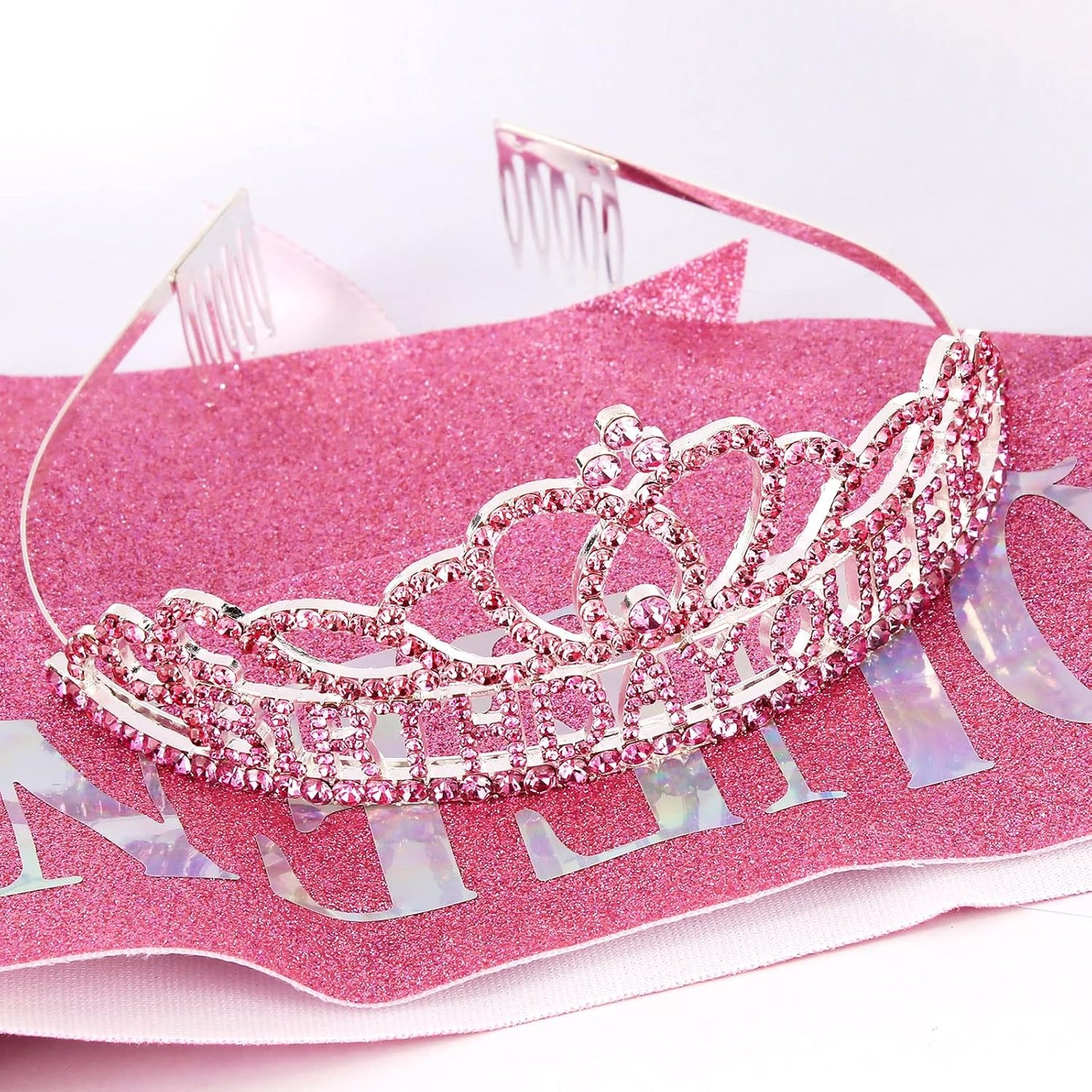 CAVETEE Gold Birthday Crowns and Sash - Queen Tiara for Party Decorations