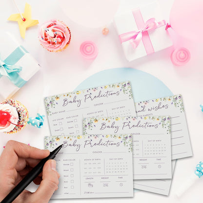 Baby Predictions and Advice Cards, 5" x 7" Pink Baby Shower Predictions Cards, Daily Party Games & Activities Favors for Newparents - G08