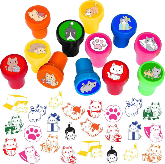 Cat Themed Stamps for Kids, Themed Cute Cat Birthday Party Favors Decorations Supplies 12PCS Cat Self-Inking Stampers Classroom Gifts Cute for Boys Girls Rewards Birthday Party Gifts Ideals Prizes