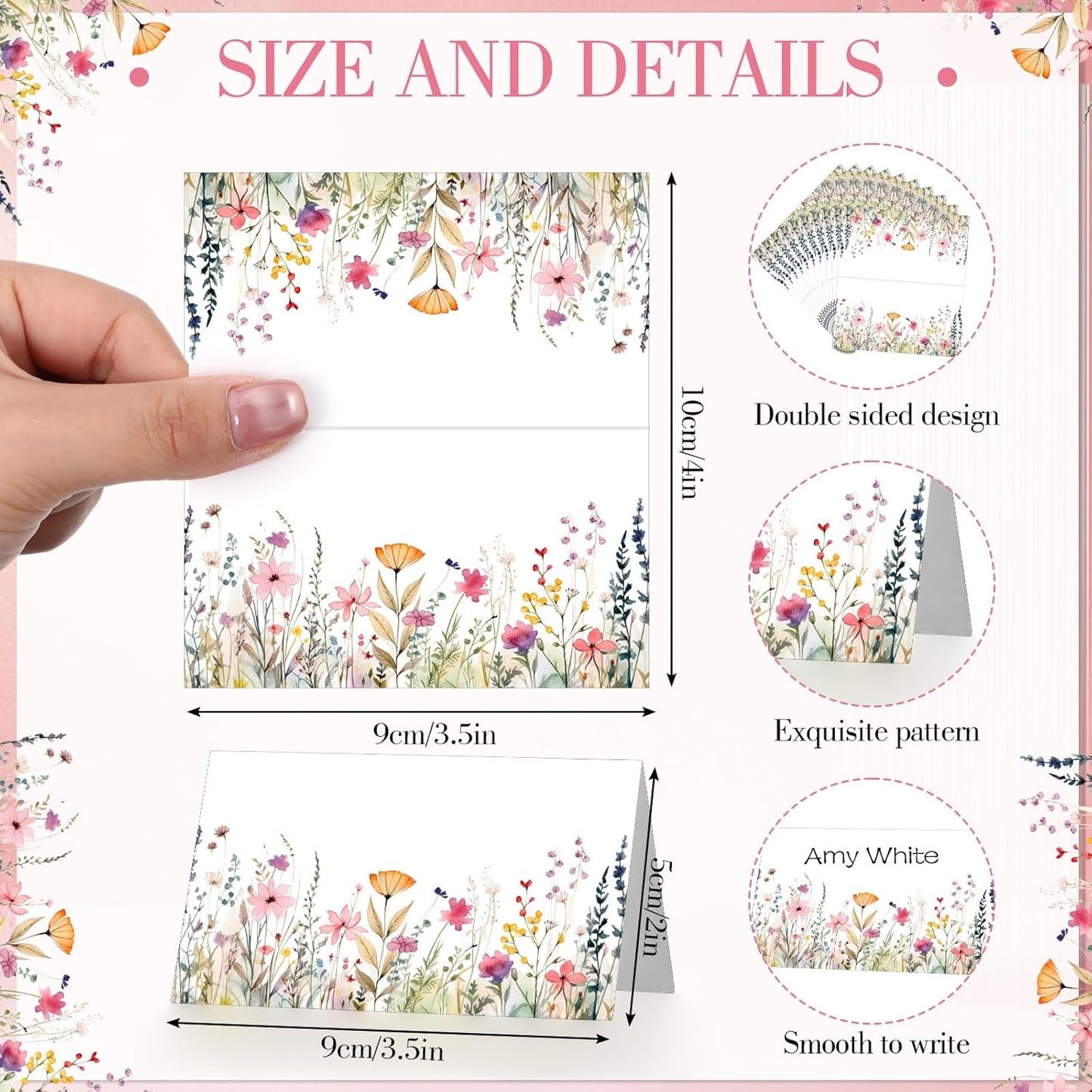 Dunzoom 100 Pcs Blue Floral Place Cards 3.5" x 2" Chinoiserie Blue White Flower Tented Name Card Blank Table Name Sign for Wedding Baby Shower Birthday Party Banquet Table Setting Supplies