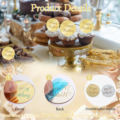 20pcs Gold Mirror Acrylic Happy Birthday Cupcake Toppers Round Engraved Cake Picks Happy Birthday Cake Toppers for DIY Birthday Gift Flower Bouquet Pastries Desserts Decor