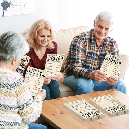 70Pcs 70th Birthday Party Games Born In 1956 Fun 1956 Trivia Music Slang Books Game Double-Sided Game Cards Vintage 70th Birthday Party Supplies for 70 Year Old Activity Anniversary Class Reunion