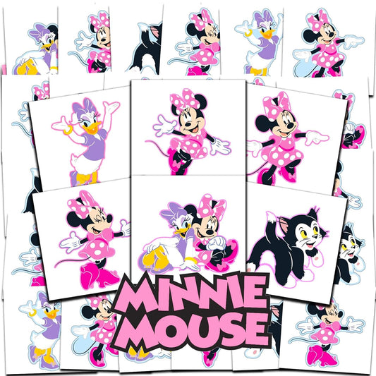 Disney Minnie Mouse Tattoos Party Favors Bundle ~ 72 Perforated Individual 2" x 2" Minnie Mouse Temporary Tattoos for Kids Boys Girls (Minnie Mouse Party Supplies)