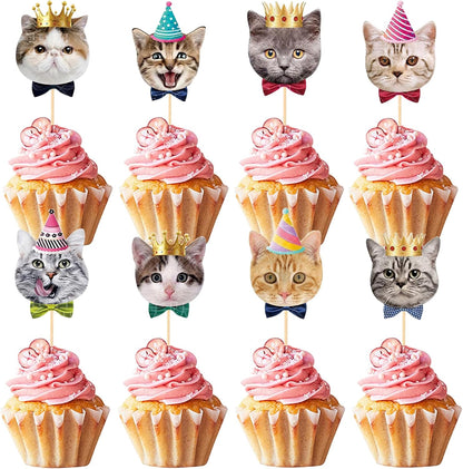 Pet Cat Cupcake Toppers,24 PCS Cats Cake Topper,Cat Birthday Decorations,Cat Party Decorations