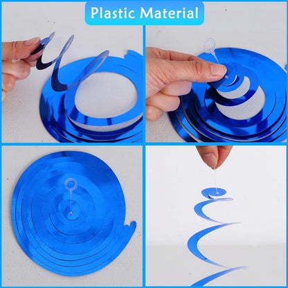 BEISHIDA Blue Blue Silver Hanging Swirls Party Decorations Plastic Streamer for Ceiling, Birthday Hanging Party Supplies, Pack of 30