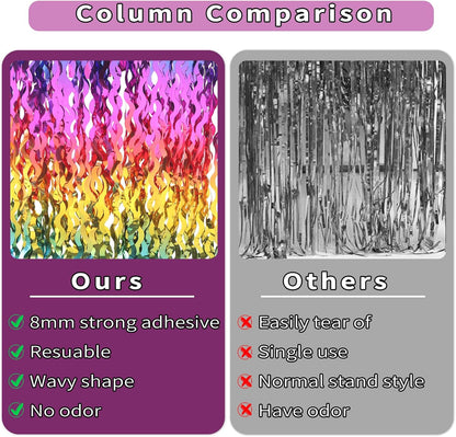 4 Pack Wavy Champagne Gold Metallic Tinsel Foil Fringe Curtains Backdrop - 3.3X6.6ft Foil Fringe Backdrop for Parties | Door Streamers for Birthday | Photo Booth Backdrops Party Decor