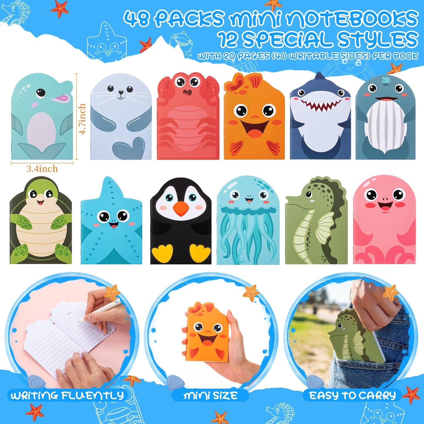 Maxdot 48 Pcs Farm Animals Mini Notebooks Bulk Party Favors Gift Small Cute Pocket Notepads with 20 Sheets, Gifts for Birthday, Back to School Party Classroom Prizes Gift