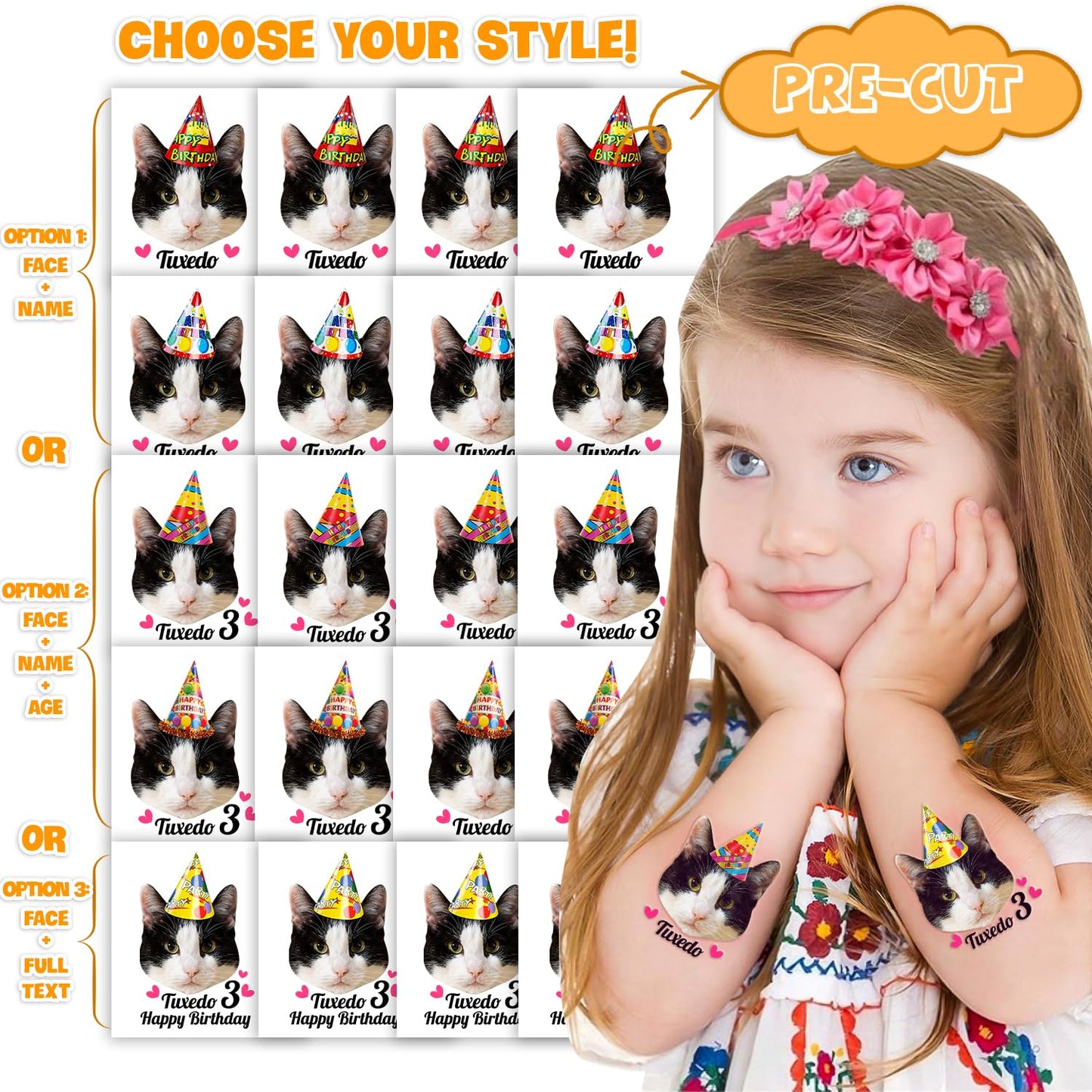96 PCS Cat Cats Pet Pre-Cut Temporary Tattoos for Kids | Super Cute Themed Birthday Party Favors, Supplies, Decorations, Animal Paw Fake Tattoo Stickers Gifts for Boys Girls Rewards