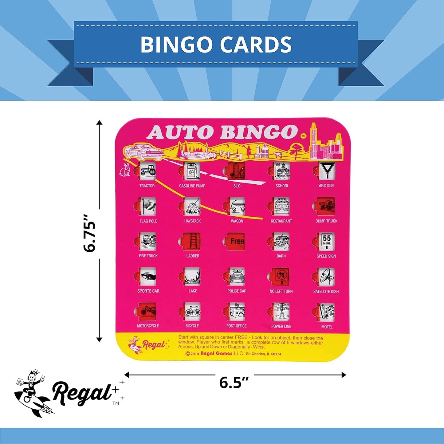 Regal Games Finger-Tip Shutter Bingo Cards with Sliding Windows - Auto Bingo Game Set - Assorted Travel Game for Adults & Kids - Reusable, No Chips & Daubers Needed - 4 Packs - Green