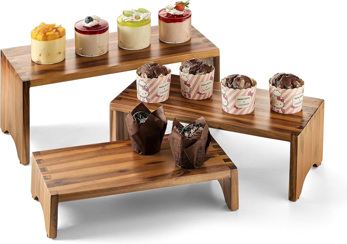 Tidita Acacia Wood Risers Display Stands Set of 3 - Wooden 3 Tier Cupcake Stand - 3 Tiered Riser for Vendors - Decorative Display Risers for Food Desserts Stand, Perfume, Funko POP at Party Wedding