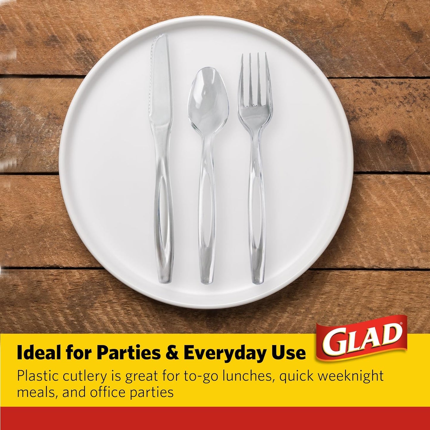 Glad Clear Disposable Cutlery Set with Heavy Duty Plastic Forks, Knives, and Spoons, Reusable Dishwasher Safe Plastic Utensils for Parties and Everyday Use, 240 Count