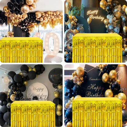Blue Streamers Party Decorations, 2 Packs Blue Table Skirts Metallic Foil Fringe Tinsel for Birthday Under the Sea Boy Baby Shower Float Parade Mardi Gras Graduation Party Supplies -29x108Inch