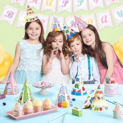 WERNNSAI Birthday Party Hats - 12 Pcs Birthday Party Supplies Cone Hat Headbands Colorful Paper Party Hats for Kids