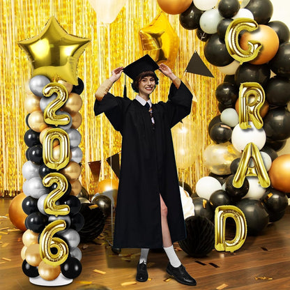 2 Sets Graduation Balloon Column Stand Kits with Balloons 2026 Grad Themed Decoration Navy Blue Balloon Tower Stand Kit for Grad High School & College Celebration Party Decor