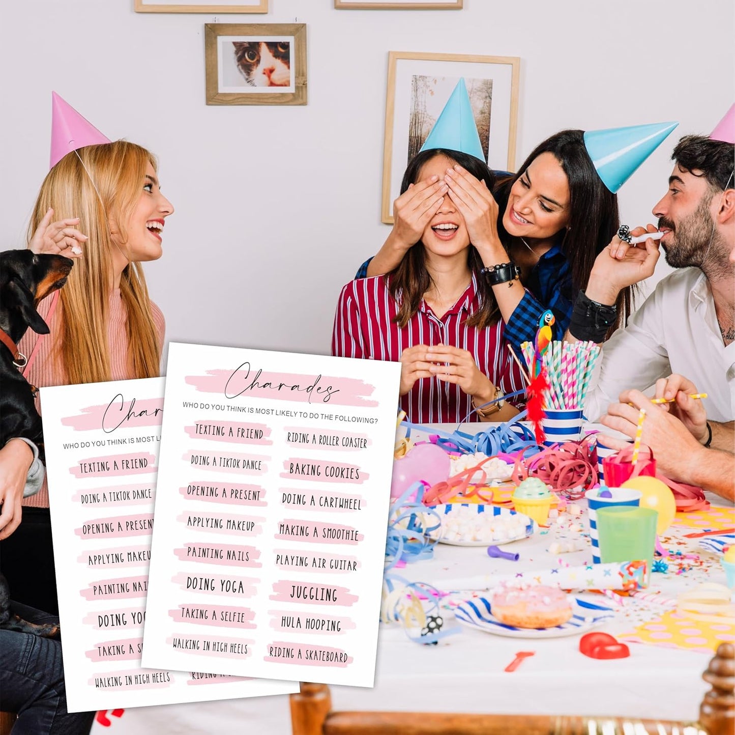 DYIRBIIY Minimalism Birthday Party Game Cards - Selfie Scavenger Hunt - 20 Blush Double-Sided Fill in Style Funny Birthday Party Game Cards for Adults, Party Supplies & Activities - A02