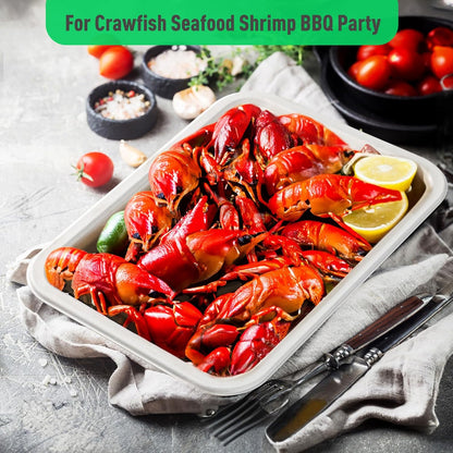 Gezond 50 Pack 14 Inch Disposable Food Trays Eco-friendly Heavy-Duty Large Paper Plates Compostable Sugarcane Platters for Crawfish Lobster Seafood Party Natural