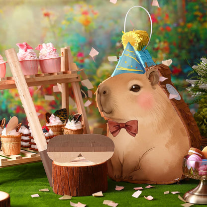 Seematn Capybara Piñata Bundle Capybara Birthday Party Supplies Animal Piñata Bundle with a Blindfold, Bat and Confetti for Birthday Baby Shower Party Decorations