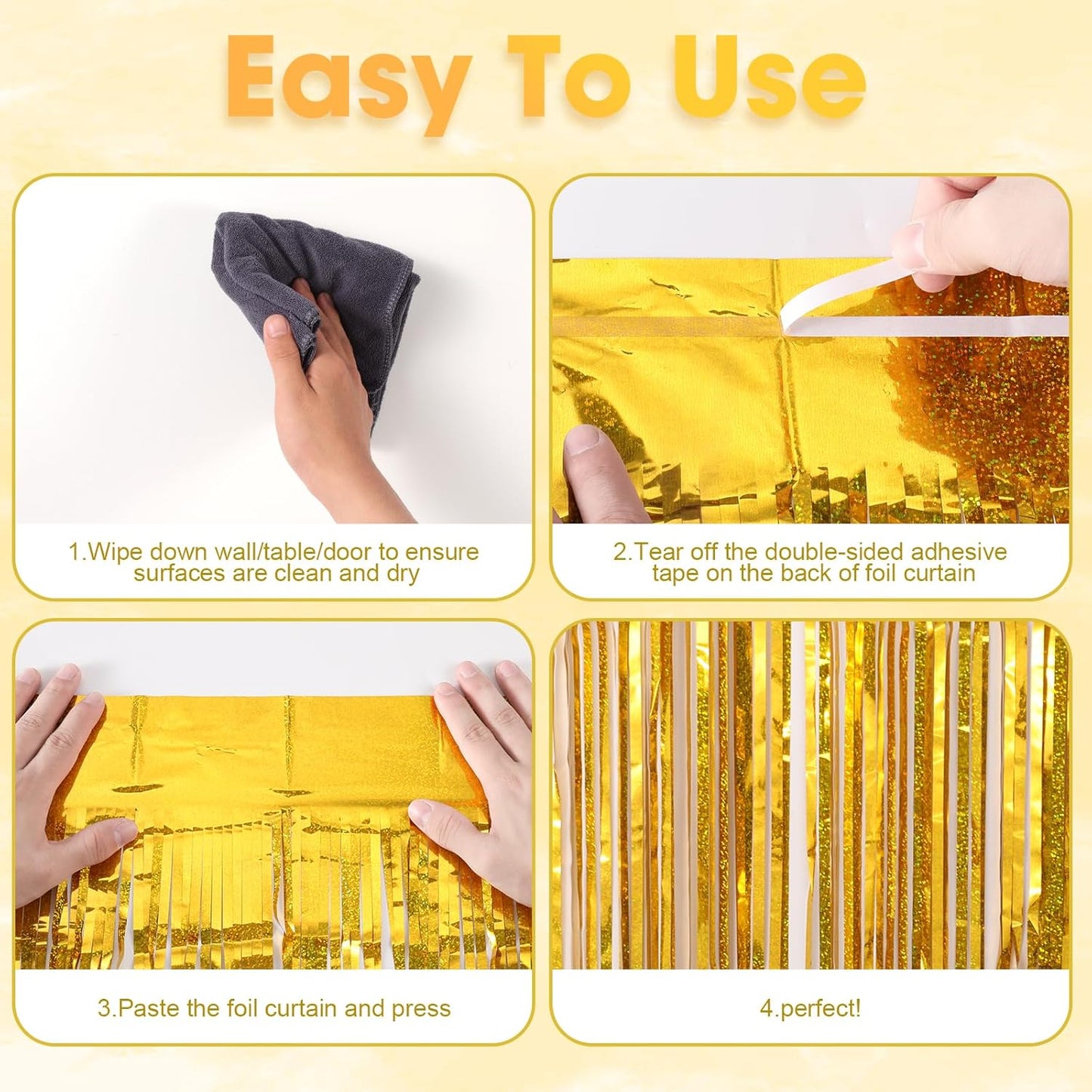 Voircoloria 3 Pack 3.3x8.2 Feet Gold Foil Fringe Backdrop Curtains, Tinsel Streamers, Fringe Backdrop for 2025 New Years Eve, Graduation, Birthday, Baby Shower, Gender Reveal, Disco Party - Colors B