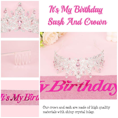 CURASA Birthday Tiara and Sash - Silver Birthday Crown for Women, Perfect for Parties and Celebrations