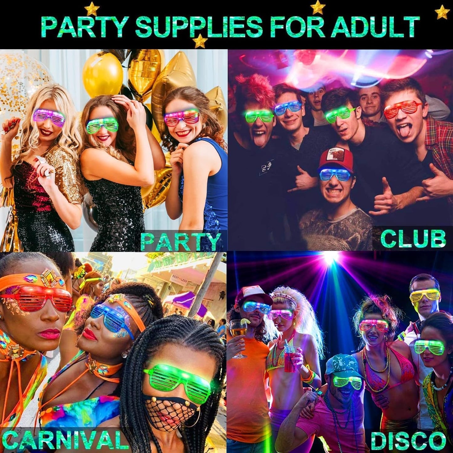 TURNMEON 20 Pack LED Glasses Party Favors, 6 Colors Light Up Glasses Glow In The Dark Party Supplies Shutter Shades Glow Sticks Glasses Neon Party Birthday Wedding Concerts Pool Patriotic