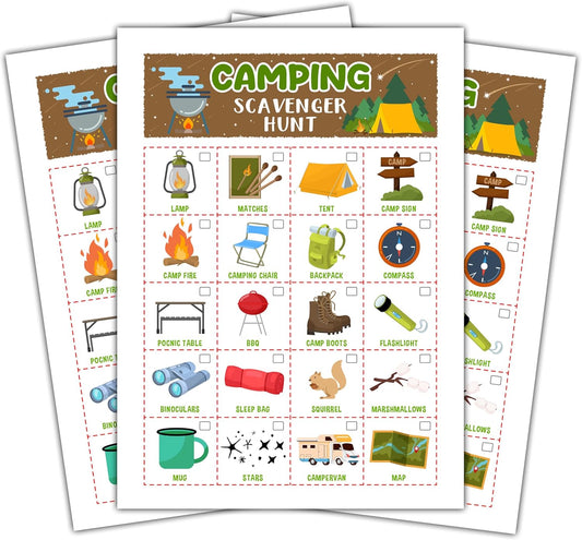 Camping Scavenger Treasure Hunt Games Cards for Friends and Family, Outdoor Scavenger Hunts, Trip Family Holiday Party Games, Find and Seek Camping Game Set -05