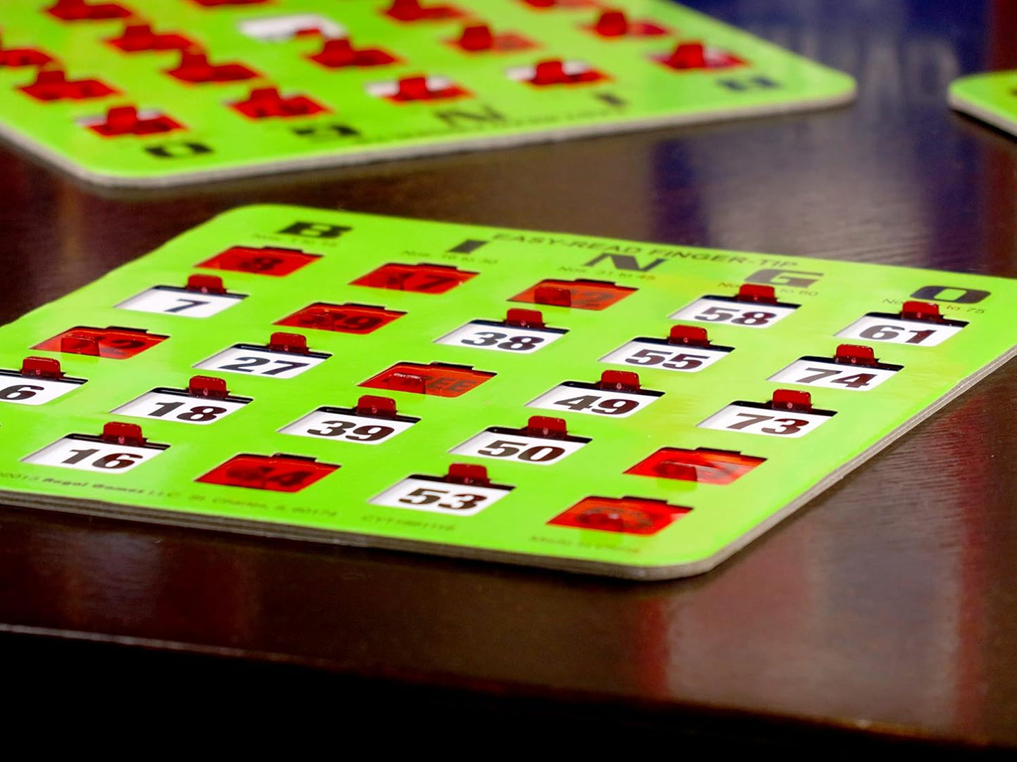 Regal Bingo Game Set for Adults and Kids - 50 Bingo Cards with Sliding Windows, Reusable & Large Bingo Cards, 1 Master Board - Fun Family Game Night - No Chips & Daubers Needed - Green