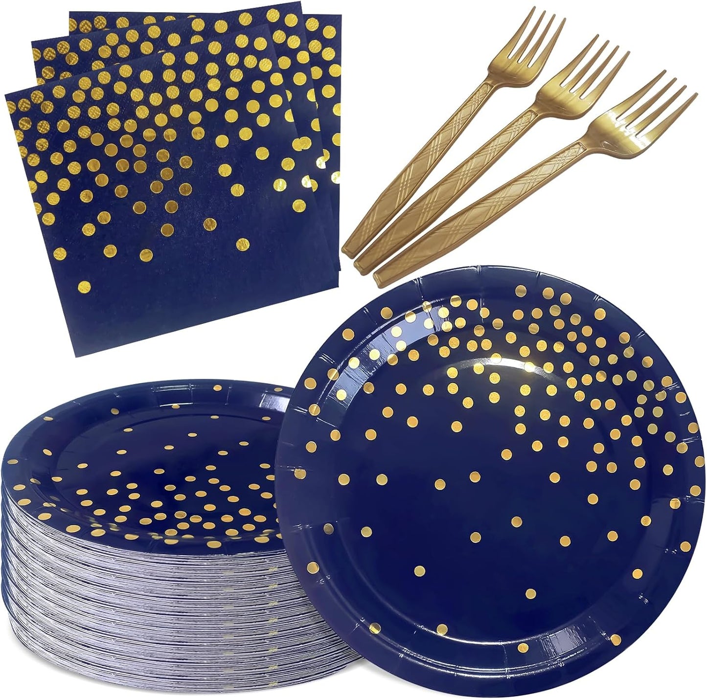 White and Gold Paper Plates Napkins Party Supplies,Disposable Gold Dot Paper Dessert Plates,105 PCS Birthday Plates and Napkins Party Supplies for Wedding(Serves 35 Guests 7")