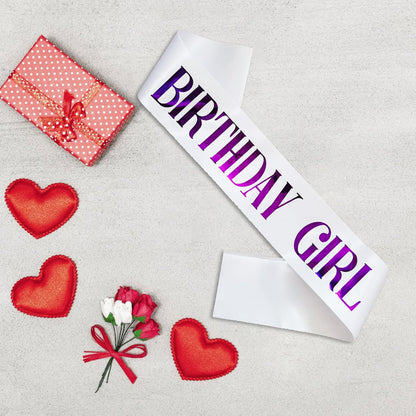 Birthday Girl Sash, Pink Foil White Birthday Sash for Girl Sweet 16th 18th 20th 21st 30th Fun Birthday Party Gifts Favors Decorations