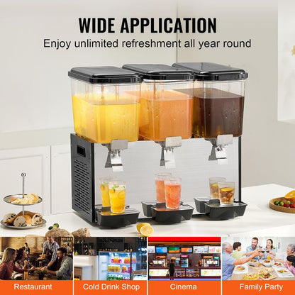 VEVOR Commercial Beverage Dispenser, 2 Tanks 18 L / 19 QT Per Tank Juice Dispenser, 370W Stainless Steel Ice Tea Drink Machine with 45°F-54°F Cooling Temperature, for Cold Drink Restaurant Bar Party