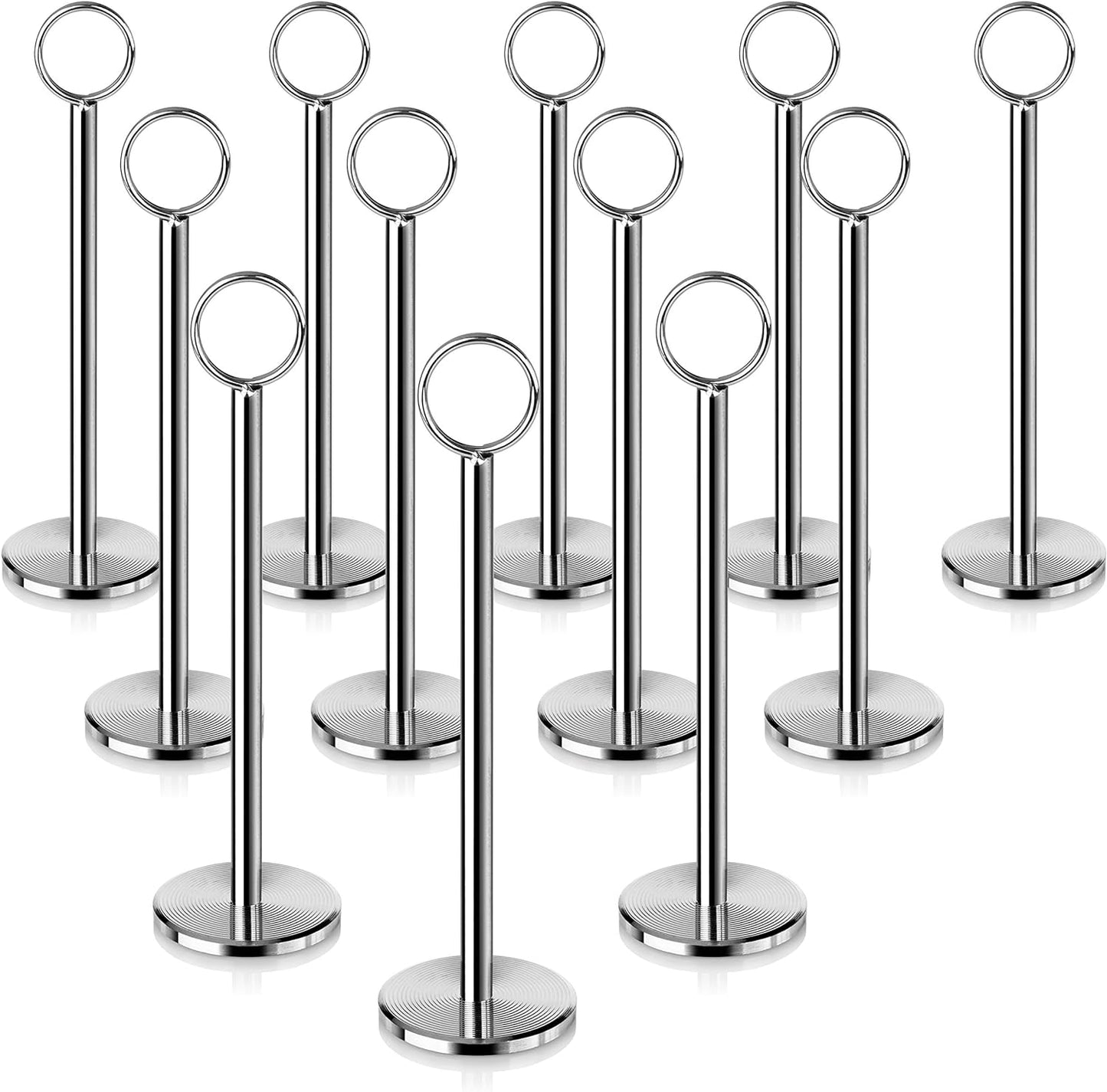 New Star Foodservice Ring-Clip Table Number Holder / Place Card Stand, 8 Inch, Silver, Set of 12