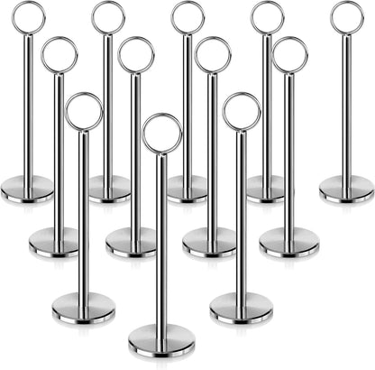 New Star Foodservice Ring-Clip Table Number Holder / Place Card Stand, 8 Inch, Silver, Set of 12