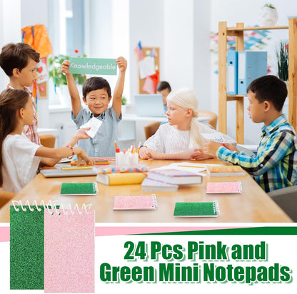Resurhang 24 Pcs Pink and Green Mini Notepads Bulk Magical Wizard Party Favors Glitter Cover Spiral Notebooks Princess and Witch Party Favors for Birthday Gift School Classroom Rewards Supplies