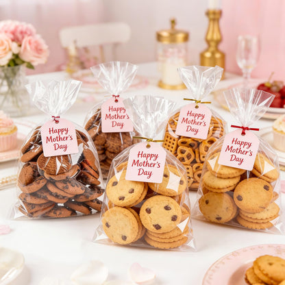 LOKQING Clear Cellophane Treat Bags 6 x 10 in, 100 Pack Mothers Day Gift Bags with Twist Ties, Bags for Cookies, Candy, Party Favors, Bakery Packaging and Small Gifts