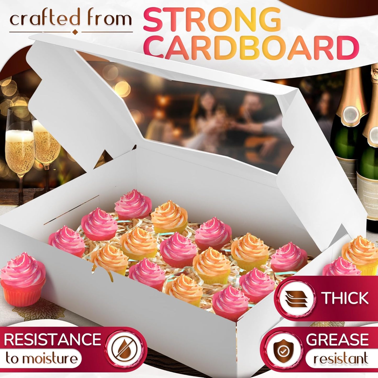 10Pcs Half-Sheet Cake Boxes 19x14x4" - White Bakery Boxes with Window, Pastry and Dessert Box Set for Mothers Day Gifts & Cake Presentation, Glossy Flip Top Boxes for Cakes, Cupcakes, Cookies & Donuts