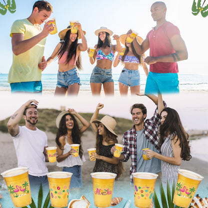 GuassLee 50 Luau Cups for Hawaiian Luau Party Decorations, 12 OZ Tiki Tropical Plastic Disposable Cups for Pool Flamingo Tiki Birthday Party Decor Supplies