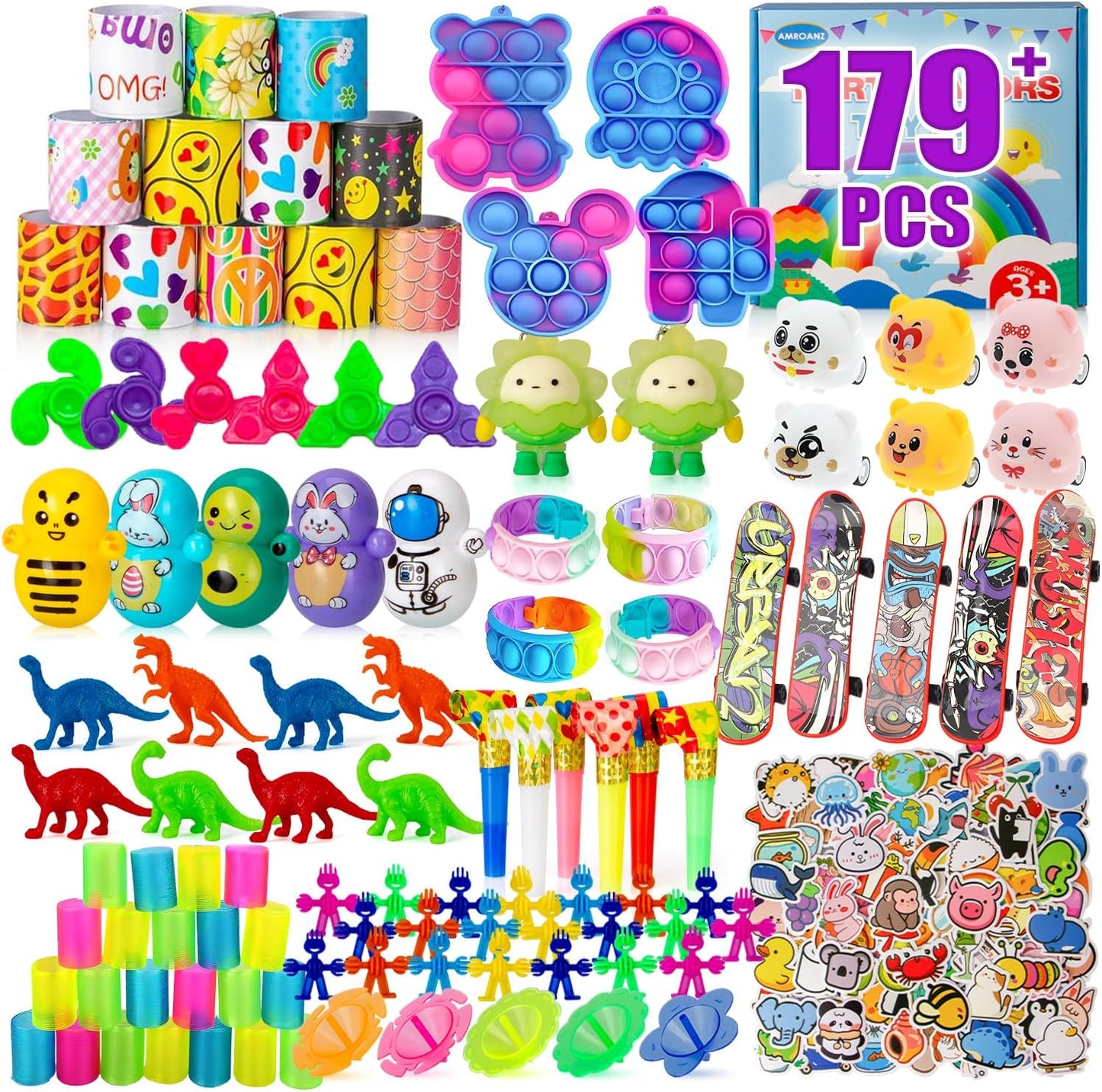 Party Favors for Kids 4-8,8-12,179 Pcs Goodie Bags Stuffers for Kids,Pinata Stuffers,Treasure Box Toys for Classroom,Pop It Fidget Toys,Fidget Toys Bulk,Carnival Prizes,Treasure Chest Prizes