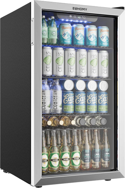 EUHOMY 4.5 Cu.ft Beverage Refrigerator and Cooler, 145 Can Mini fridge with Glass Door for Soda Beer Wine, Small Drink Dispenser with Digital Adjustable Thermostat for Home Office Bar