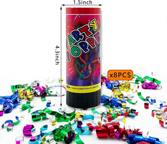 8 PCS Party Confetti Poppers Cannons for Wedding Birthday Graduation Baby Shower Anniversary Christmas New Year's Party Celebrations Supplies and Favors