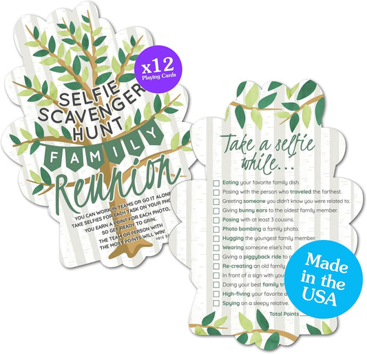 Big Dot of Happiness Tree-Shaped Family Reunion Selfie Scavenger Hunt Cards - Interactive Party Game, 12 Premium Cardstock Photo Challenge Cards