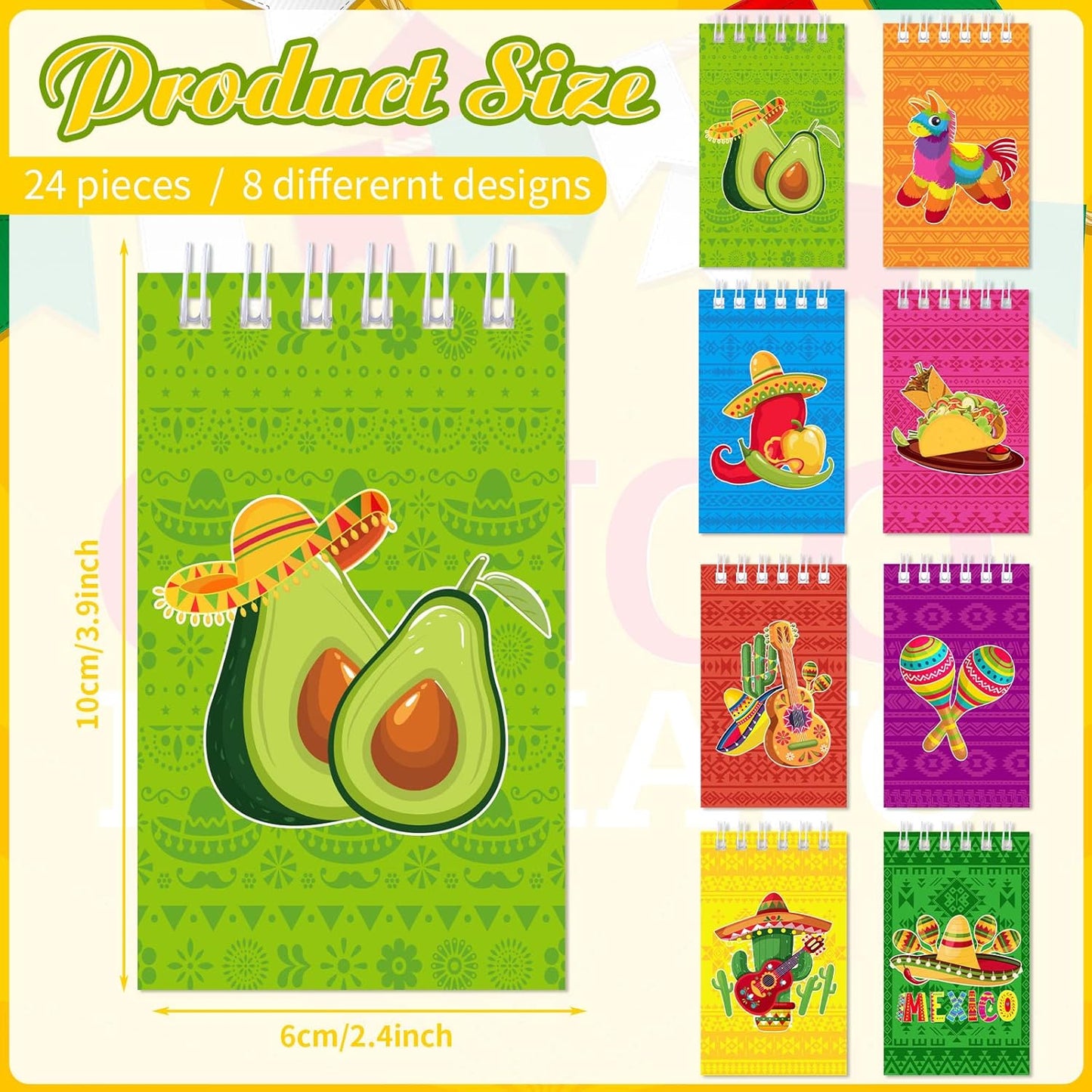 24 Pieces Small Mexican Spiral Notepads Mexican Memo Pads Cinco De Mayo Fiesta Notepads Mini Fiesta Theme Spiral Notebooks for Mexico Party Favor Teacher Rewards Supplies, 2.4 x 3.9 Inches