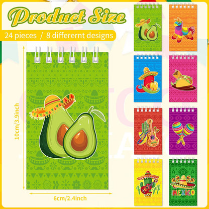 24 Pieces Small Mexican Spiral Notepads Mexican Memo Pads Cinco De Mayo Fiesta Notepads Mini Fiesta Theme Spiral Notebooks for Mexico Party Favor Teacher Rewards Supplies, 2.4 x 3.9 Inches