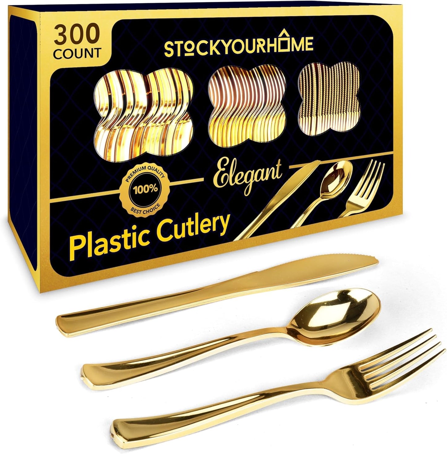 Gold Plastic Silverware Set (160 Bulk Pack) Disposable Cutlery Utensils, 80 Gold Forks, 40 Gold Knives, 40 Gold Spoons, Heavy Duty Flatware For Holidays, Parties, Dinners, Weddings, and Occasions