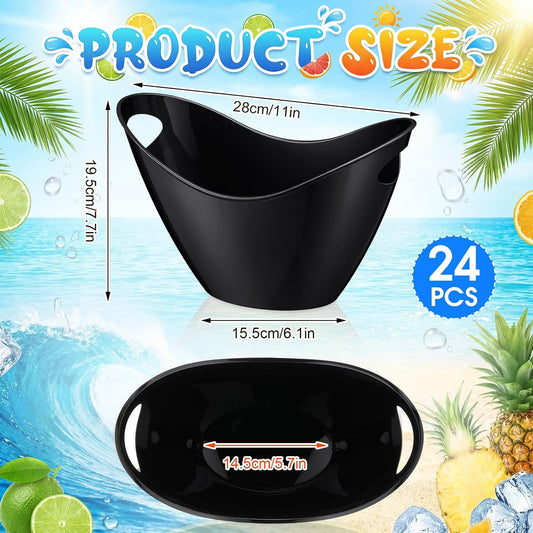 meekoo 24 Pcs 4 L Ice Bucket for Parties, Plastic Oval Storage Tub with Handle for Wine, Beer, Ice Drink Bucket for Wine, Champagne, Beer, Cocktail, Beverage Tub for Wedding, Bar, Picnic, Pool(Clear)