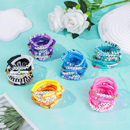 LUYI 32 Pcs Preppy Jewelry Bracelets for Women Clay Bead Colorful Surfer Heishi Bracelet Set Stackable Beaded Friendship Stretch Bracelets Boho Y2K Summer Beach Elastic Layering Bracelets