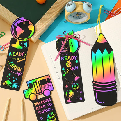 JUNEBRUSHS 30Pcs Ocean Crafts, Rainbow Magic Ocean Animals Scratch Bookmarks Under The Sea Party Favors Games for Activities Summer Arts and Crafts