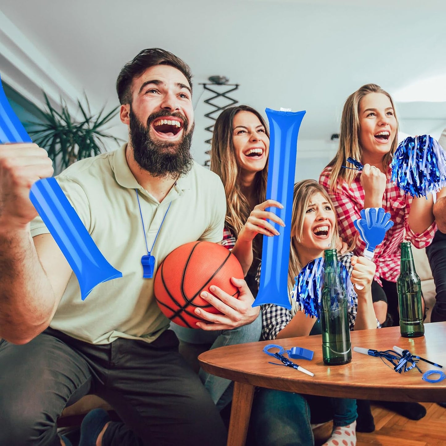 Yunsailing 96 Pcs Homecoming Noisemakers Team Spirit Accessories for Game Day Include Hand Clappers Cheerleading Pom Pom Thunder Stick Cheer Party Blower Plastic Whistle for Sport Fans(Gold)