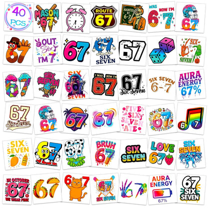 Konsait 40 Pcs Single Sheet Six Seven 67 Temporary Tattoos 67 Decorations Tattoos Stickers Party Supplies for 6 7 Party Favors and 6 7 Birthday Decorations