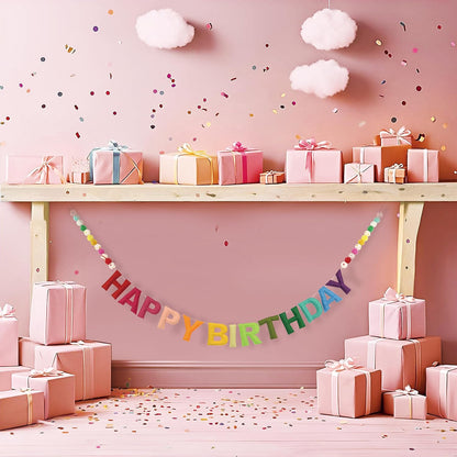 2 PCS Pre-Strung 3D Felt Happy Birthday Banner - Reusable Blue and Green Happy birthday Decorations Sign,Handmade Wool Felt Ball Garland, Pom Pom Garland, Party Decor, Photo Prop