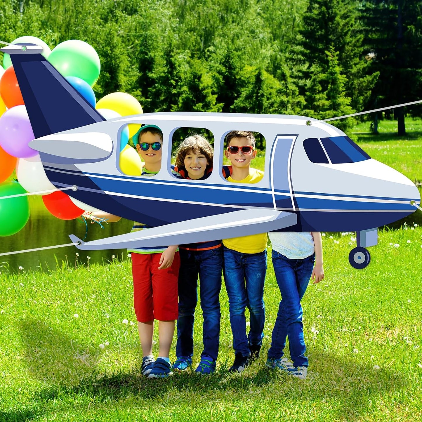 Airplane Shaped Photo Prop Selfie Frame Airplane Birthday Decoration Large Fabric Aircraft Backdrop Banner 98x53in Plane Themed Photo Booth Prop Background for Kids Baby Shower Birthday Party Supplies