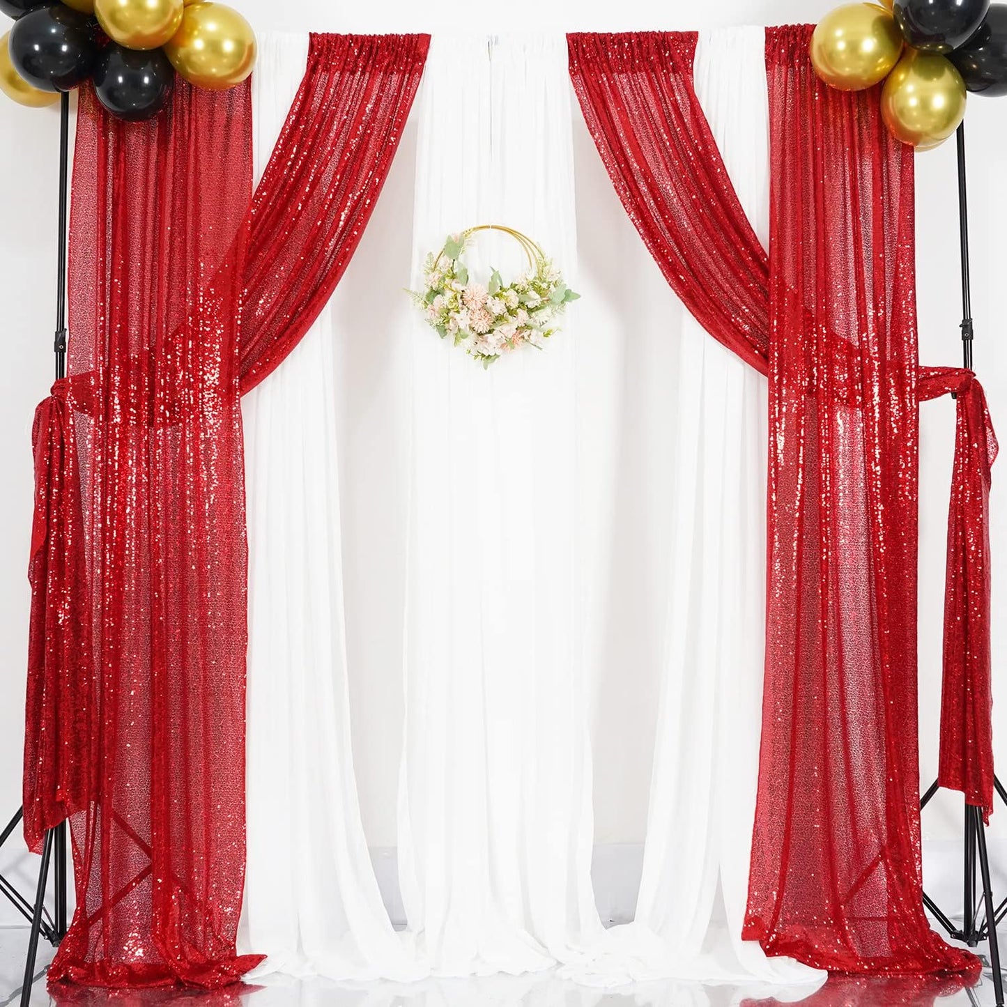 Poise3EHome Black Sequin Backdrop Curtains, 2 Panels 2FTx8FT Glitter Photo Booth Backdrop for Halloween Birthday Bachelorette Wednesday Twilight Party Decorations